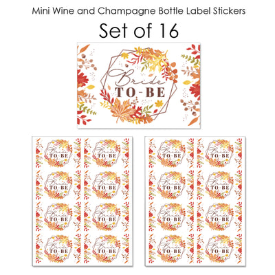 Fall Foliage Bride - Mini Wine and Champagne Bottle Label Stickers - Autumn Leaves Bridal Shower and Wedding Party Favor Gift for Women and Men - Set of 16