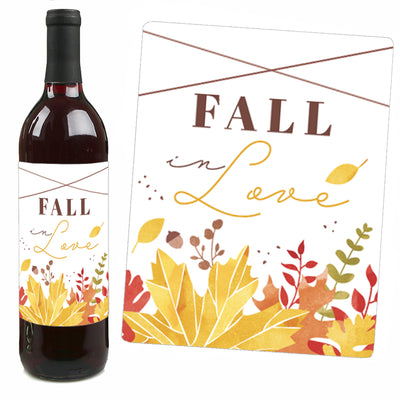 Fall Foliage Bride - Autumn Leaves Bridal Shower and Wedding Party Decorations for Women and Men - Wine Bottle Label Stickers - Set of 4