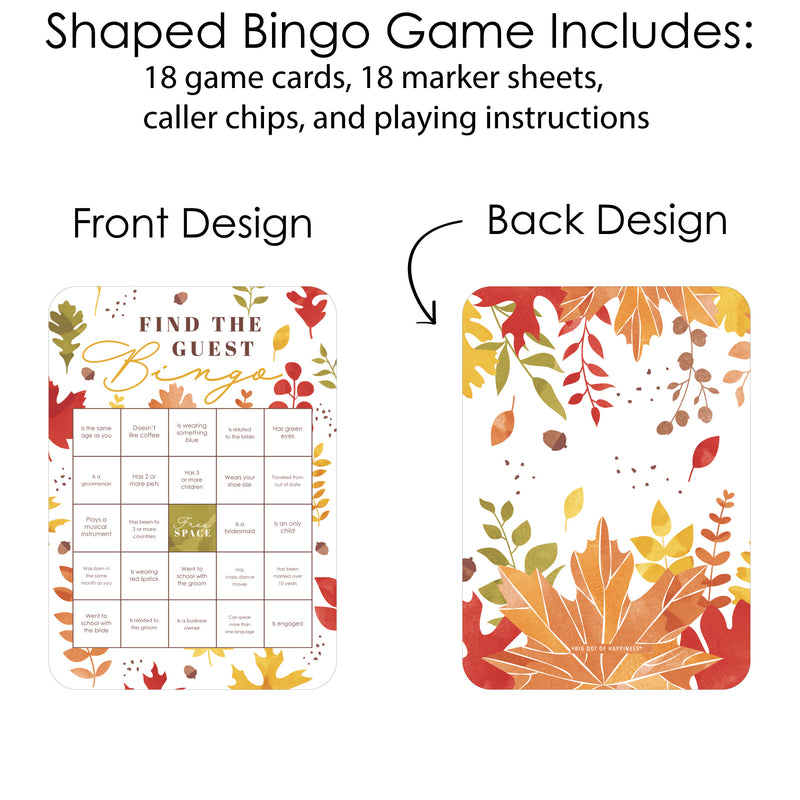 Fall Foliage Bride - Find the Guest Bingo Cards and Markers - Autumn Leaves Bridal Shower and Wedding Party Bingo Game - Set of 18