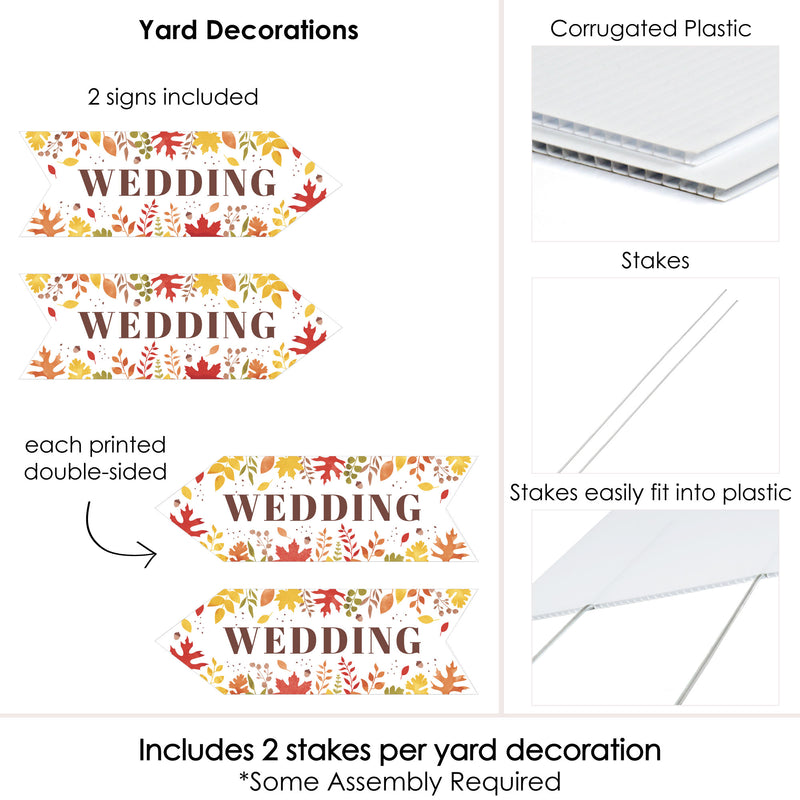 Fall Foliage Wedding Signs - Autumn Leaves Wedding Sign Arrow - Double Sided Directional Yard Signs - Set of 2