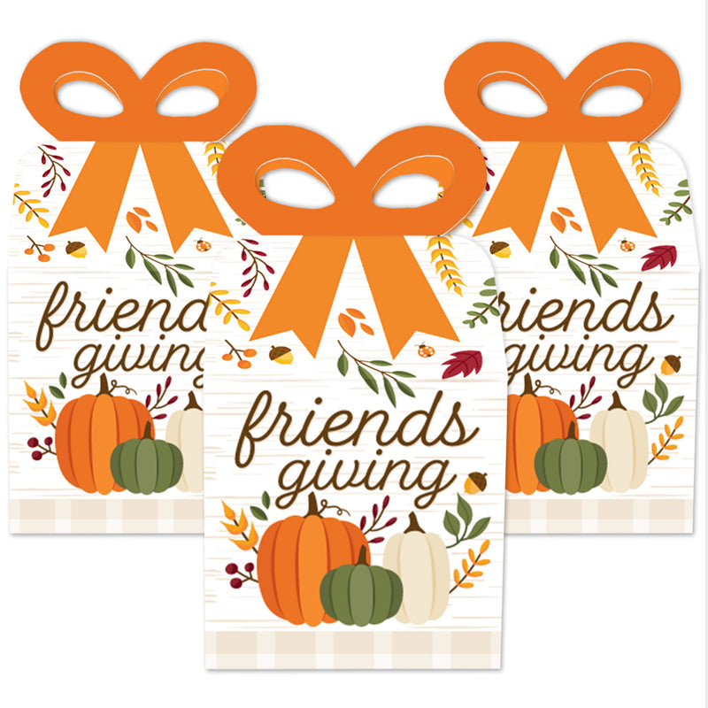 Fall Friends Thanksgiving - Square Favor Gift Boxes - Friendsgiving Party Bow Boxes - Set of 12