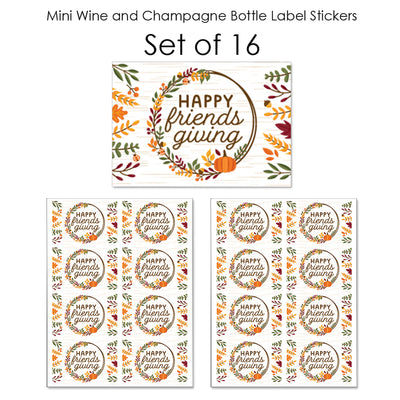 Fall Friends Thanksgiving - Mini Wine and Champagne Bottle Label Stickers - Friendsgiving Party Favor Gift for Women and Men - Set of 16
