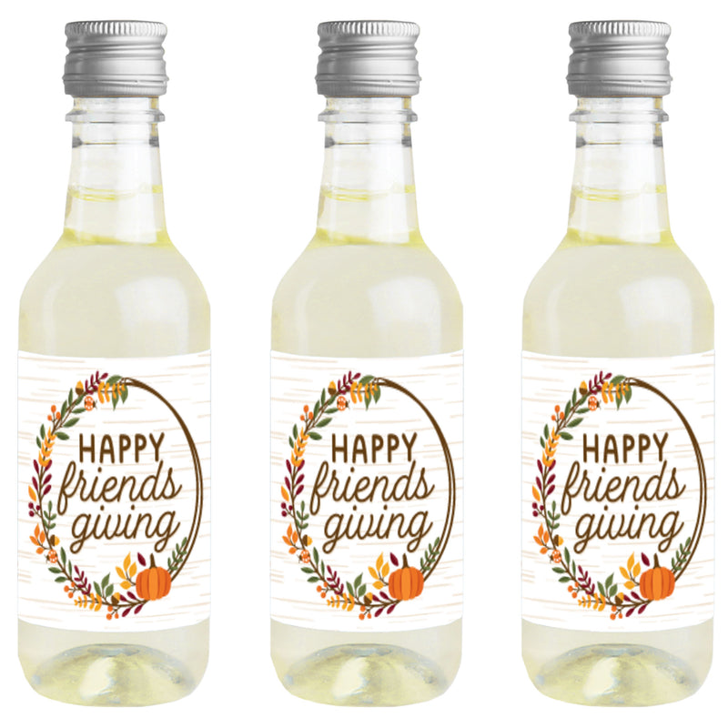 Fall Friends Thanksgiving - Mini Wine and Champagne Bottle Label Stickers - Friendsgiving Party Favor Gift for Women and Men - Set of 16