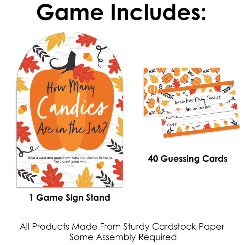 Fall Pumpkin - How Many Candies Halloween or Thanksgiving Party Game - 1 Stand and 40 Cards - Candy Guessing Game