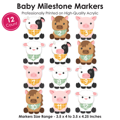 Farm Animals - Barnyard Baby Monthly Cards - Shaped Acrylic Milestone Markers - Set of 12