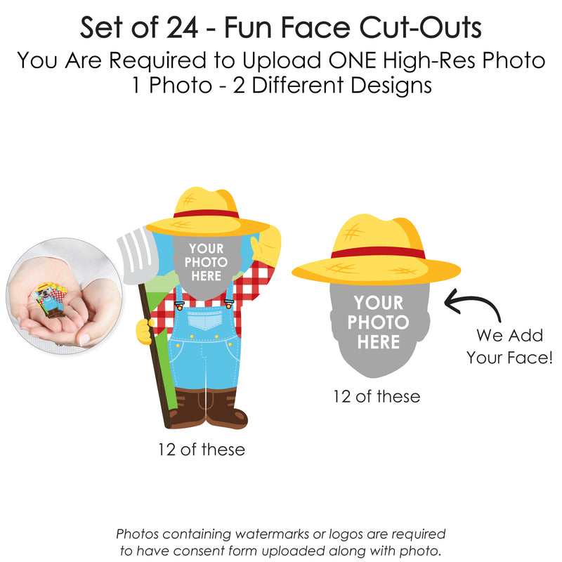 Custom Photo Farm Animals - Barnyard Birthday Party DIY Shaped Fun Face Cut-Outs - 24 Count
