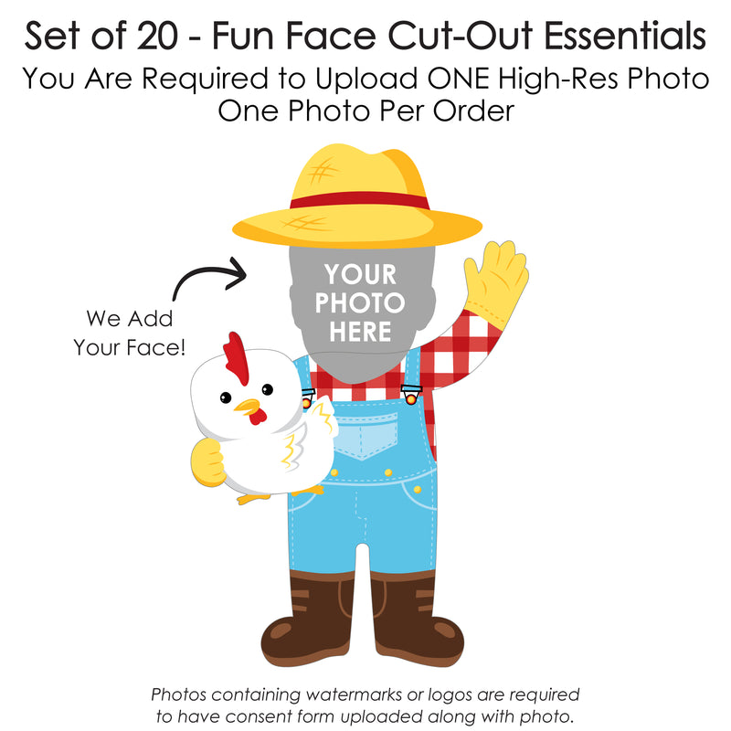 Custom Photo Farm Animals - Fun Face Decorations DIY Barnyard Birthday Party Essentials - Set of 20
