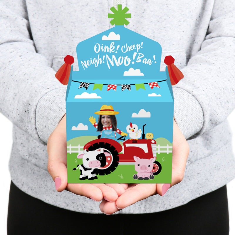 Custom Photo Farm Animals - Barnyard Birthday Treat Box Party Favors - Fun Face Goodie Gable Boxes - Set of 12