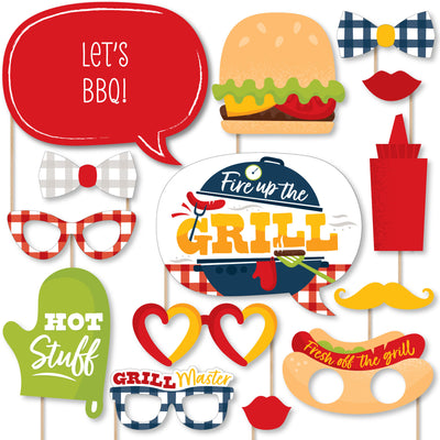Fire Up the Grill - Summer BBQ Picnic Party Photo Booth Props Kit - 20 Count