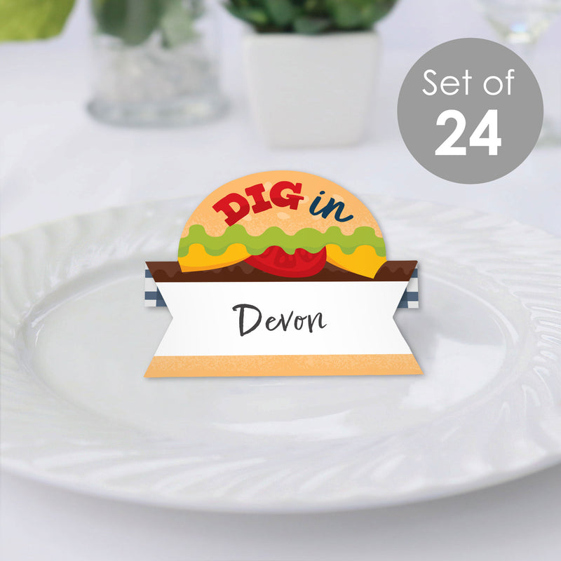 Fire Up the Grill - Summer BBQ Picnic Party Tent Buffet Card - Table Setting Name Place Cards - Set of 24