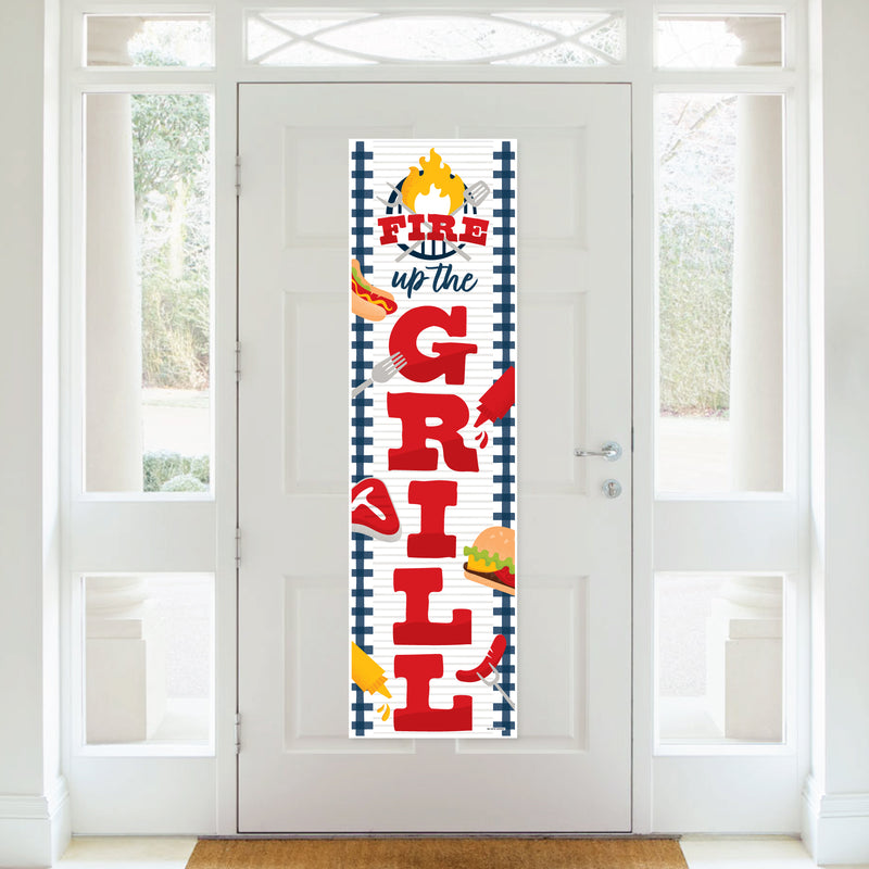Fire Up the Grill - Summer BBQ Picnic Party Front Door Decoration - Vertical Banner