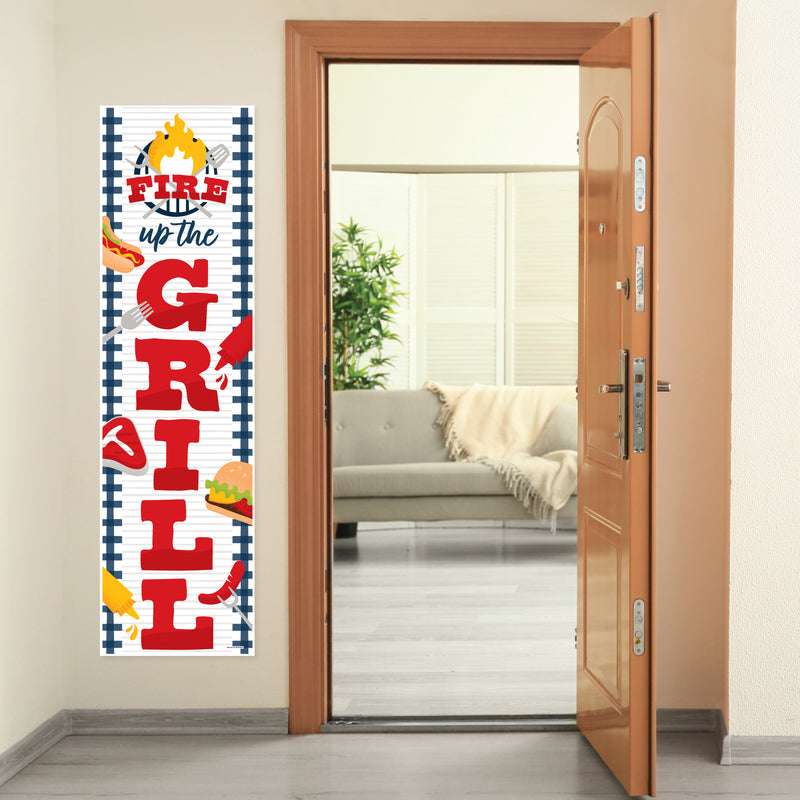 Fire Up the Grill - Summer BBQ Picnic Party Front Door Decoration - Vertical Banner