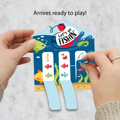 Let’s Go Fishing - Fish Themed Birthday Party or Baby Shower Game Pickle Cards - Pull Tabs 3-in-a-Row - Set of 12