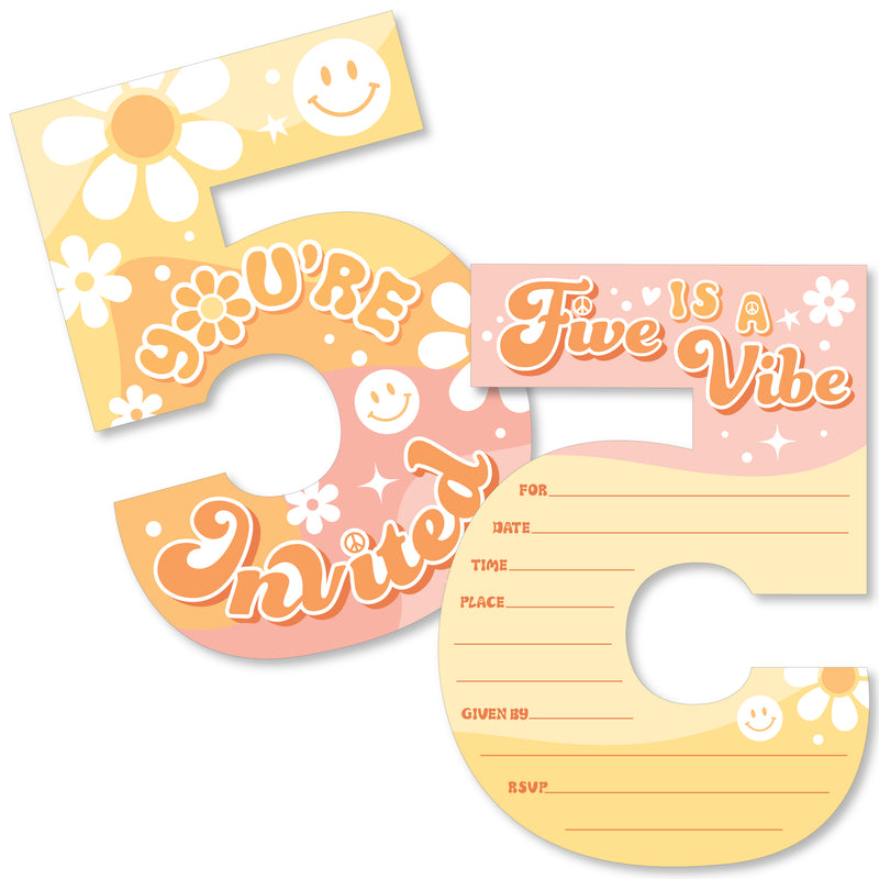 Five is a Vibe - Shaped Fill-In Invitations - Boho Hippie Fifth Birthday Party Invitation Cards with Envelopes - Set of 12