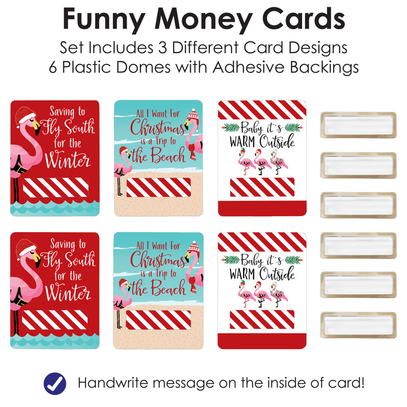 Flamingle Bells - DIY Assorted Tropical Christmas Party Cash Holder Gift - Funny Money Cards - Set of 6