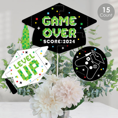 Game Over - Video Game Graduation Party Centerpiece Sticks - Table Toppers - Set of 15