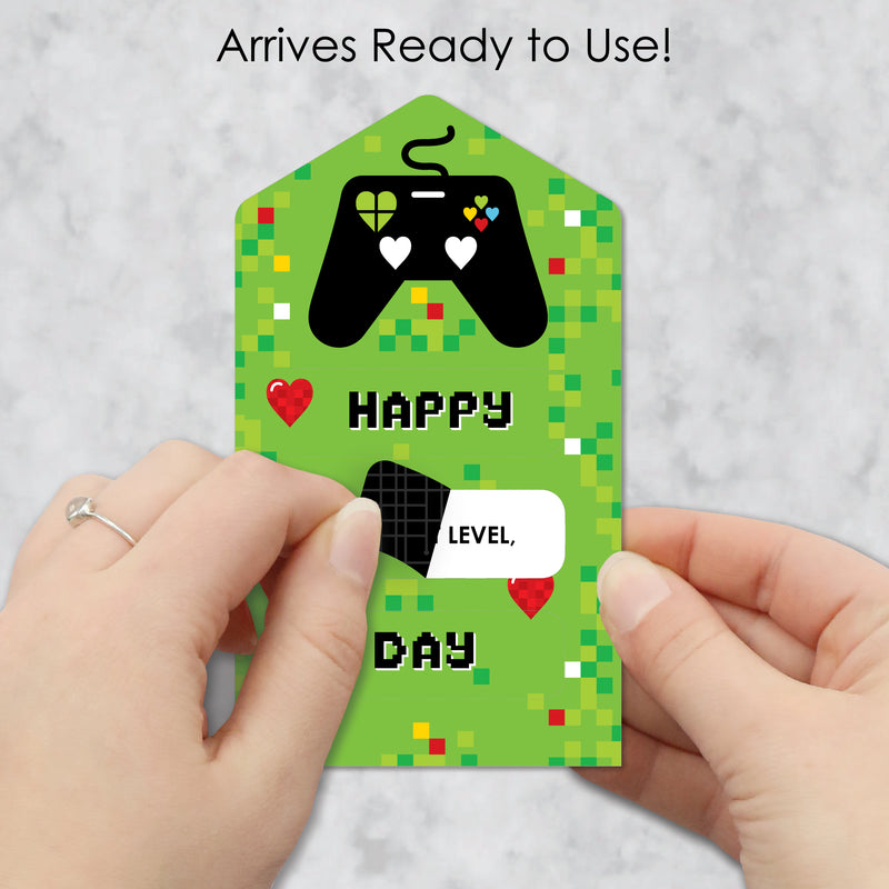 Game Zone - Pixel Video Game Cards for Kids - Happy Valentine’s Day Pull Tabs - Set of 12