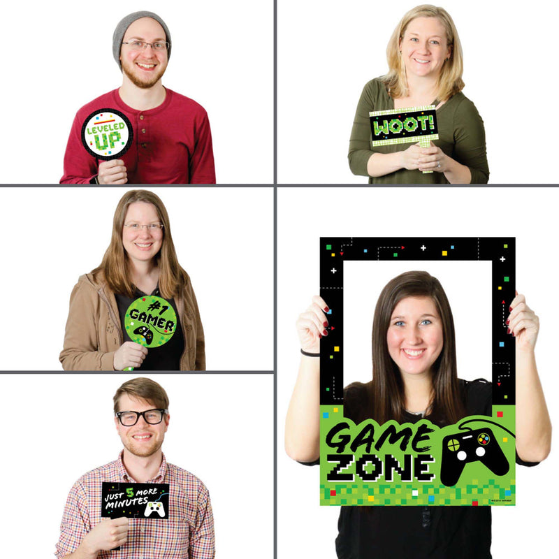 Game Zone - Pixel Video Game Party or Birthday Party Selfie Photo Booth Picture Frame and Props - Printed on Sturdy Material