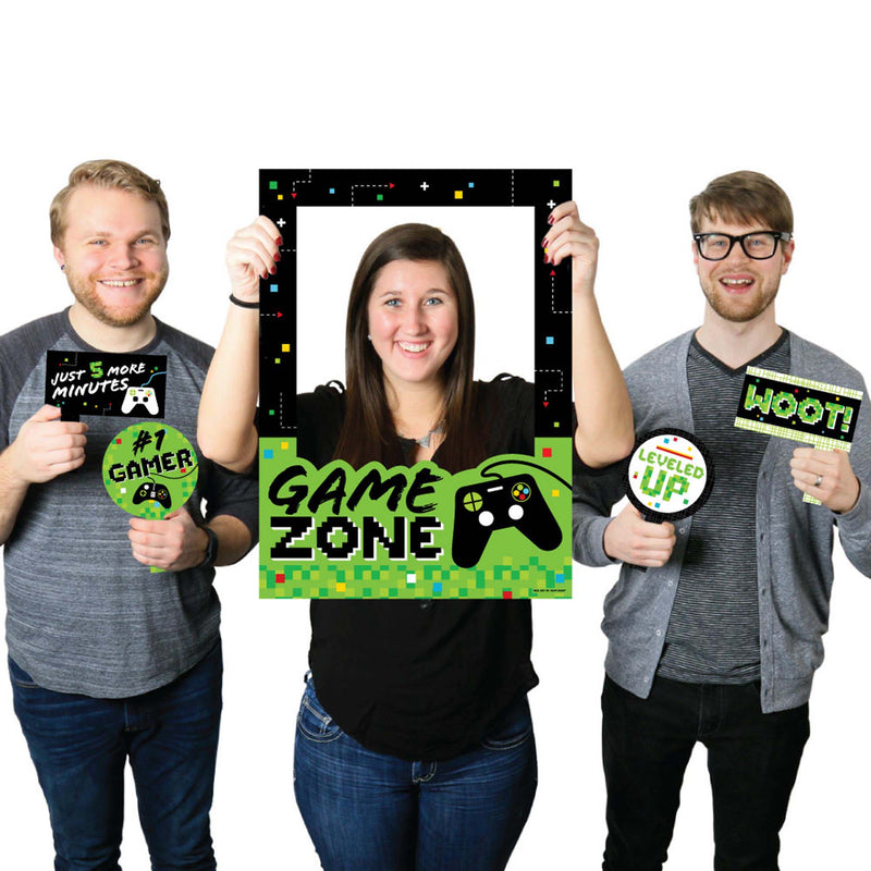 Game Zone - Pixel Video Game Party or Birthday Party Selfie Photo Booth Picture Frame and Props - Printed on Sturdy Material