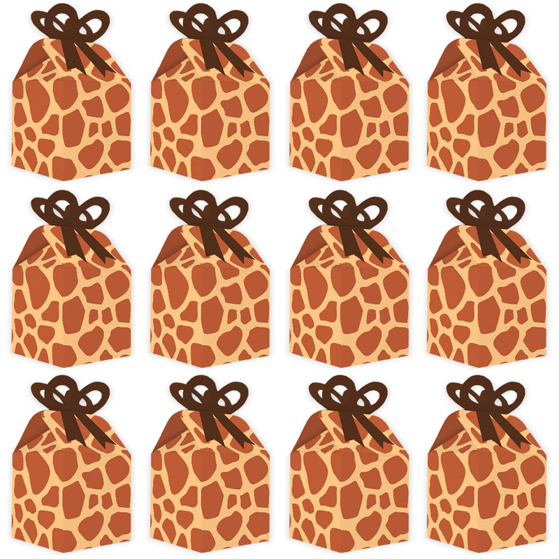 Giraffe Print - Square Favor Gift Boxes - Safari Party Bow Boxes - Set of 12