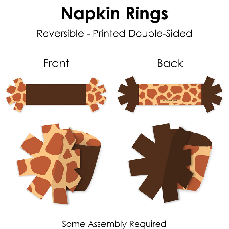 Giraffe Print - Safari Party Paper Napkin Holder - Napkin Rings - Set of 24
