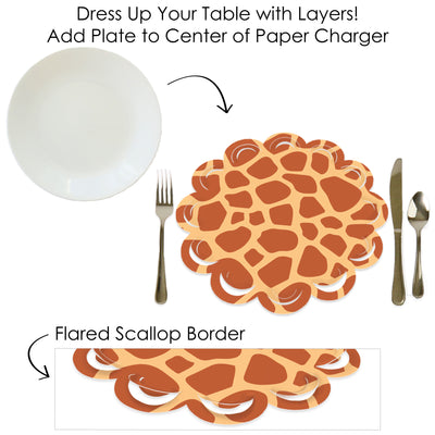 Giraffe Print - Safari Party Round Table Decorations - Paper Chargers - Place Setting For 12