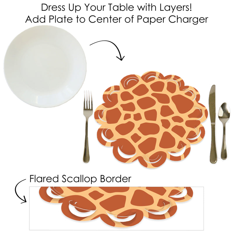 Giraffe Print - Safari Party Round Table Decorations - Paper Chargers - Place Setting For 12