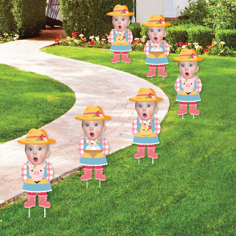 Custom Photo Girl Farm Animals - Fun Face Lawn Decorations - Pink Barnyard Birthday Party Outdoor Yard Signs - 10 Piece