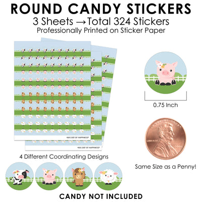 Girl Farm Animals - Pink Barnyard Baby Shower or Birthday Party Small Round Candy Stickers - Party Favor Labels - 324 Count