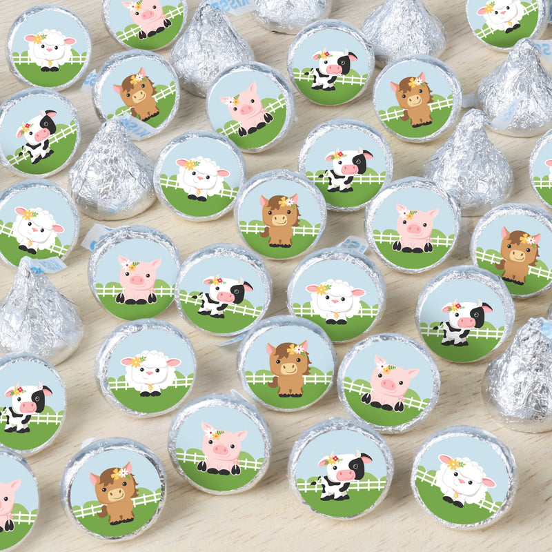 Girl Farm Animals - Pink Barnyard Baby Shower or Birthday Party Small Round Candy Stickers - Party Favor Labels - 324 Count