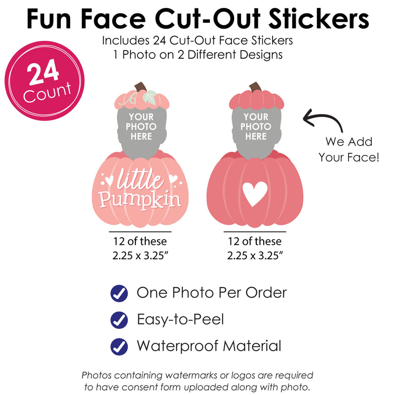 Custom Photo Girl Little Pumpkin - Fall Birthday Party Favors - Fun Face Cut-Out Stickers - Set of 24
