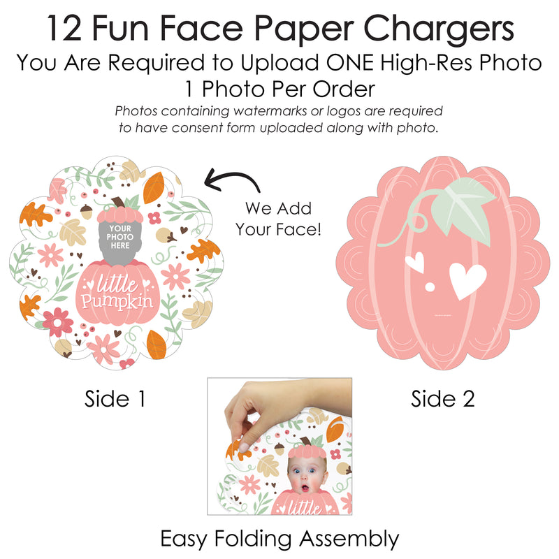 Custom Photo Girl Little Pumpkin - Fall Birthday Party Round Table Decorations - Fun Face Paper Chargers - Place Setting For 12