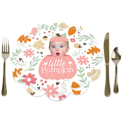 Custom Photo Girl Little Pumpkin - Fall Birthday Party Round Table Decorations - Fun Face Paper Chargers - Place Setting For 12