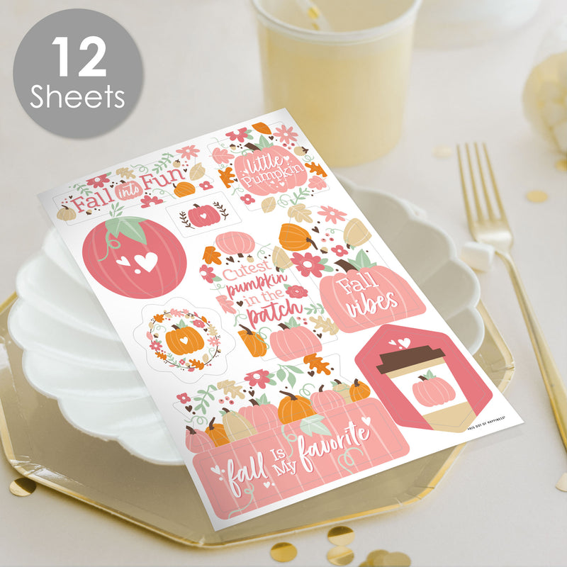 Girl Little Pumpkin - Fall Birthday or Baby Shower Party Favor Sticker Set - 12 Sheets - 120 Stickers