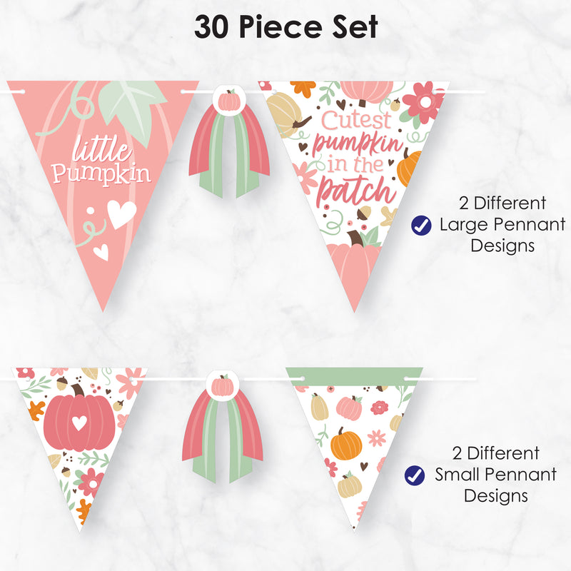 Girl Little Pumpkin - DIY Fall Birthday Party or Baby Shower Pennant Garland Decoration - Triangle Banner - 30 Pieces