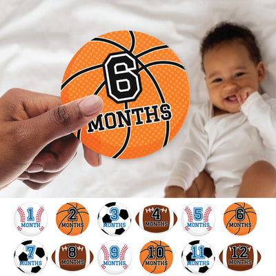 Go, Fight, Win - Sports - Baby Monthly Cards - Shaped Acrylic Milestone Markers - Set of 12