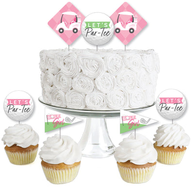 Golf Girl - Dessert Cupcake Toppers - Pink Birthday Party or Baby Shower Clear Treat Picks - Set of 24