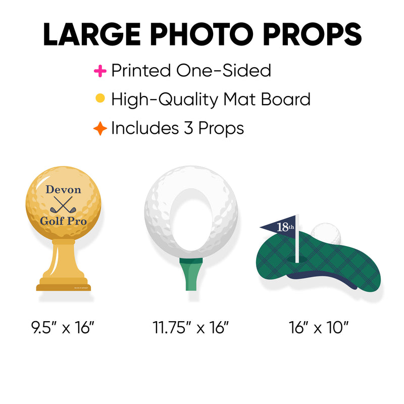Custom Par-Tee Time - Golf - Golf Ball, Trophy, and Flat Cap Decorations - Birthday or Retirement Party Large Photo Props - 3 Pc