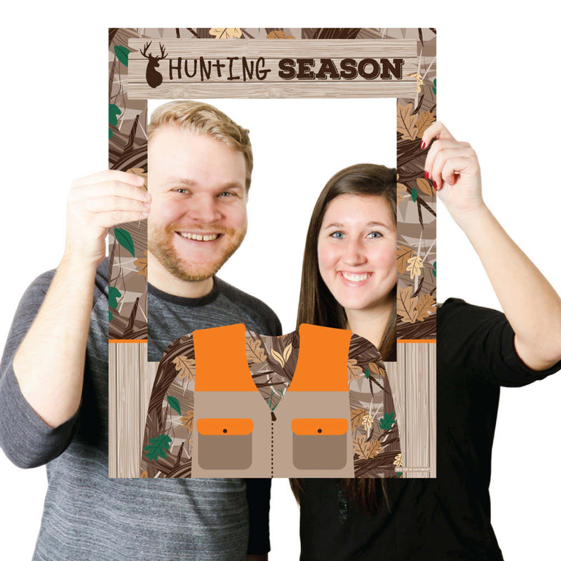 Gone Hunting - Deer Hunting Camo Baby Shower or Birthday Party Photo Booth Picture Frame and Props - Printed on Sturdy Material