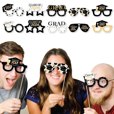 Goodbye High School, Hello College Glasses - Paper Card Stock 2024 Graduation Party Photo Booth Props Kit - 10 Count