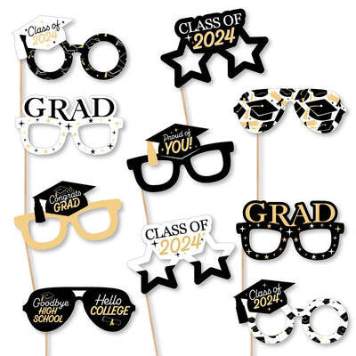 Goodbye High School, Hello College Glasses - Paper Card Stock 2024 Graduation Party Photo Booth Props Kit - 10 Count