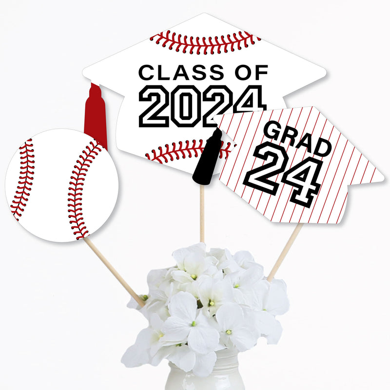 Grad Baseball - 2024 Graduation Party Centerpiece Sticks - Table Toppers - Set of 15