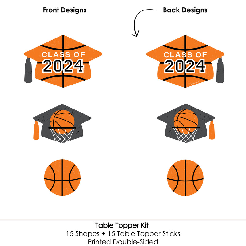 Grad Basketball - 2024 Graduation Party Centerpiece Sticks - Table Toppers - Set of 15