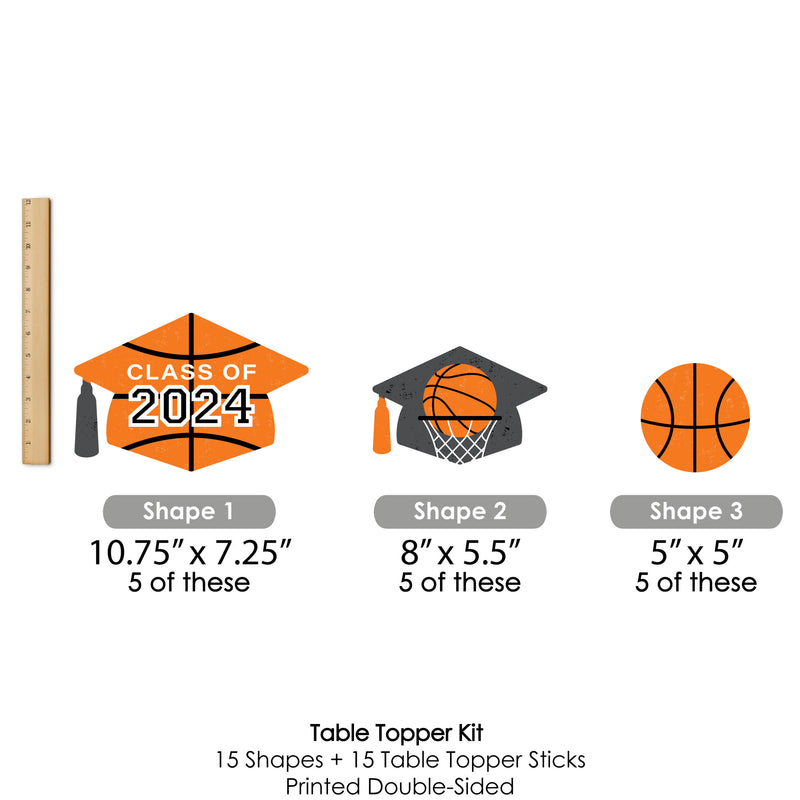 Grad Basketball - 2024 Graduation Party Centerpiece Sticks - Table Toppers - Set of 15