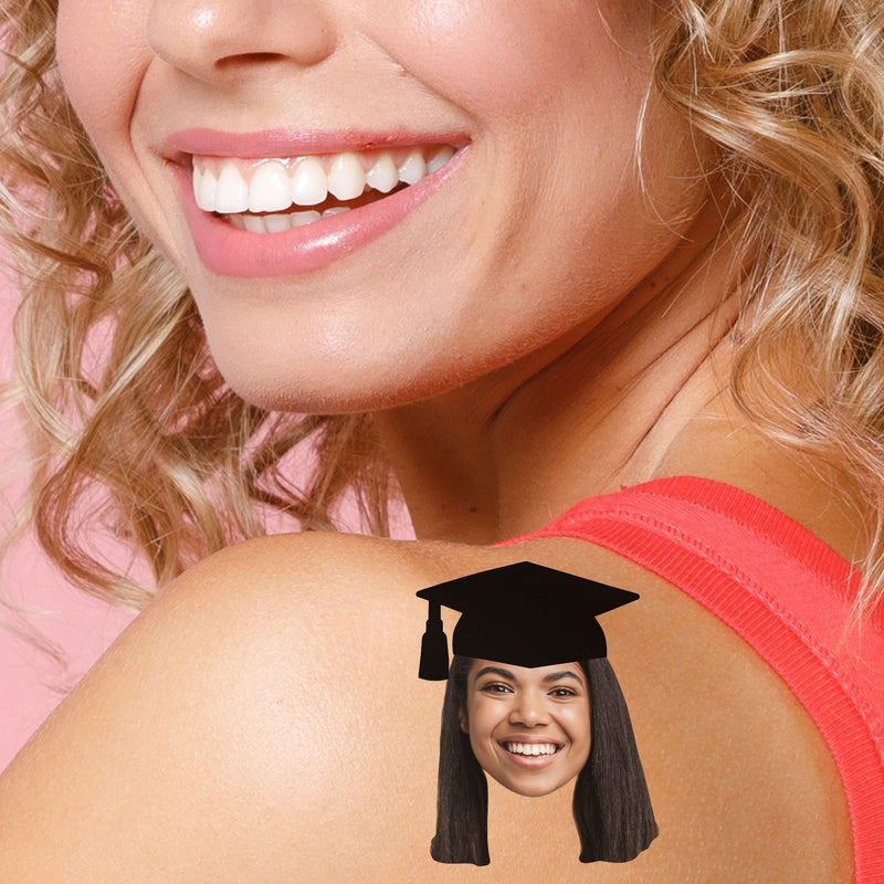 Custom Photo Grad Cap - Graduation Party Favors - Fun Face Temporary Tattoos - Set of 12