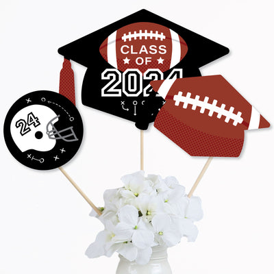 Grad Football - 2024 Graduation Party Centerpiece Sticks - Table Toppers - Set of 15