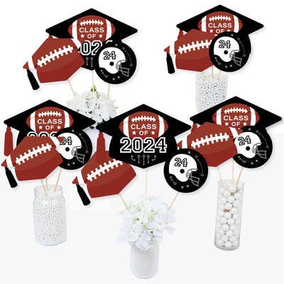 Grad Football - 2024 Graduation Party Centerpiece Sticks - Table Toppers - Set of 15