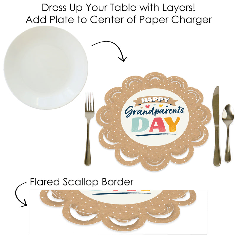 Happy Grandparents Day - Grandma & Grandpa Party Round Table Decorations - Paper Chargers - Place Setting For 12