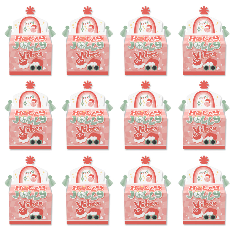 Groovy Christmas - Treat Box Party Favors - Pastel Holiday Party Goodie Gable Boxes - Set of 12