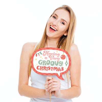 Funny Groovy Christmas - Pastel Holiday Party Photo Booth Props Kit - 10 Piece
